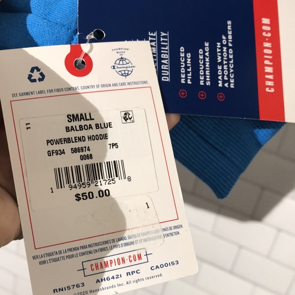 Champion womens hoodie hooded sweatshirt small balboa blue powerblend - Picture 3 of 11